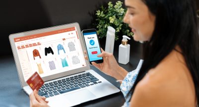 Young woman order or purchase product on internet using laptop. Blithe sms gateway